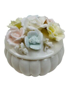 Vintage Ardalt Japan Verithin Lenwile China Pastel Flowers Trinket Box Dish READ